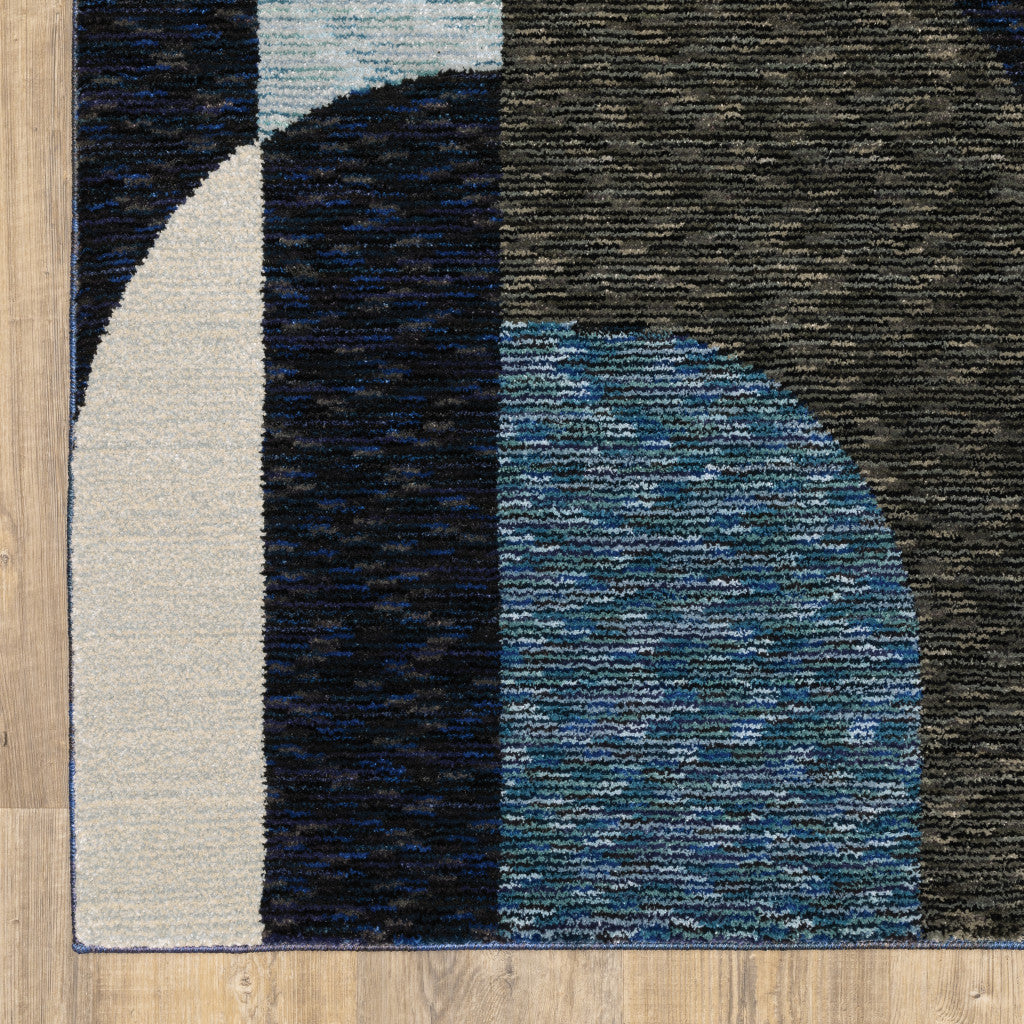 2' X 8' Blue Grey Charcoal And Purple Geometric Power Loom Stain Resistant Runner Rug