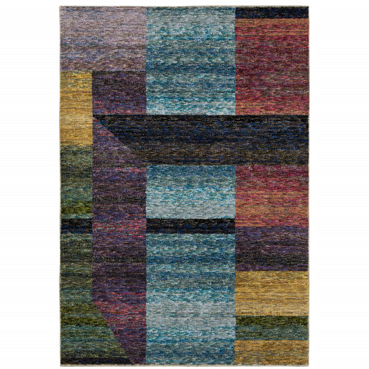 3' X 5' Purple Blue Teal Gold Green Red And Pink Geometric Power Loom Stain Resistant Area Rug