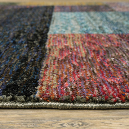 6' X 9' Purple Blue Teal Gold Green Red And Pink Geometric Power Loom Stain Resistant Area Rug