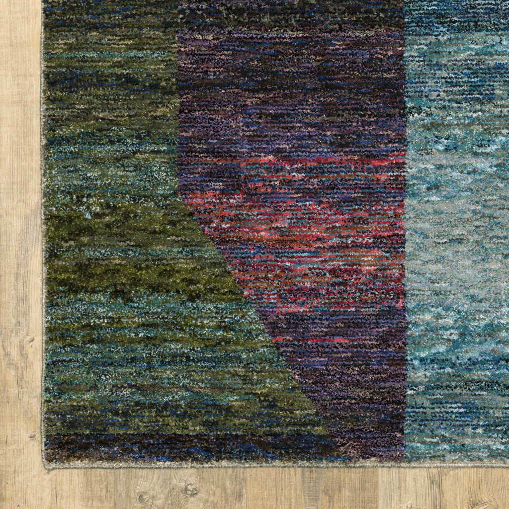 9' X 12' Purple Blue Teal Gold Green Red And Pink Geometric Power Loom Stain Resistant Area Rug