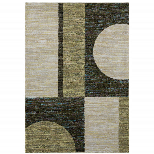 10' X 13' Gold Green Charcoal Teal Blue Purple Grey And Beige Geometric Power Loom Stain Resistant Area Rug