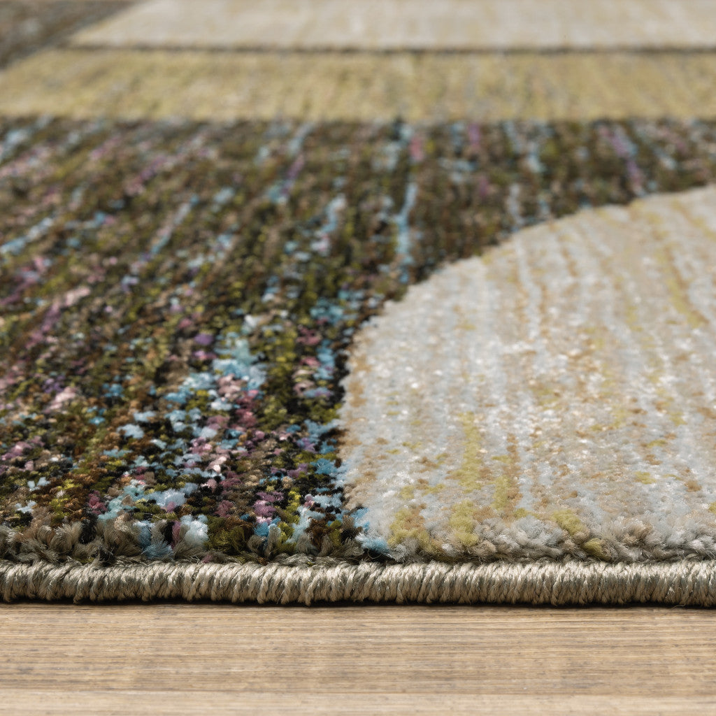 5' X 7' Gold Green Charcoal Teal Blue Purple Grey And Beige Geometric Power Loom Stain Resistant Area Rug