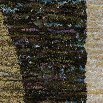 8' X 10' Gold Green Charcoal Teal Blue Purple Grey And Beige Geometric Power Loom Stain Resistant Area Rug