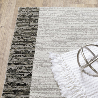 3' X 5' Charcoal Grey And Ivory Geometric Power Loom Stain Resistant Area Rug