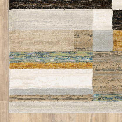 3' X 5' Beige Gold Black Grey Tan Teal And Rust Geometric Power Loom Area Rug