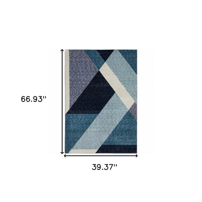 3' X 5' Blue Purple Grey And Teal Geometric Power Loom Area Rug