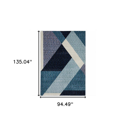 8' X 11' Blue Purple Grey And Teal Geometric Power Loom Area Rug