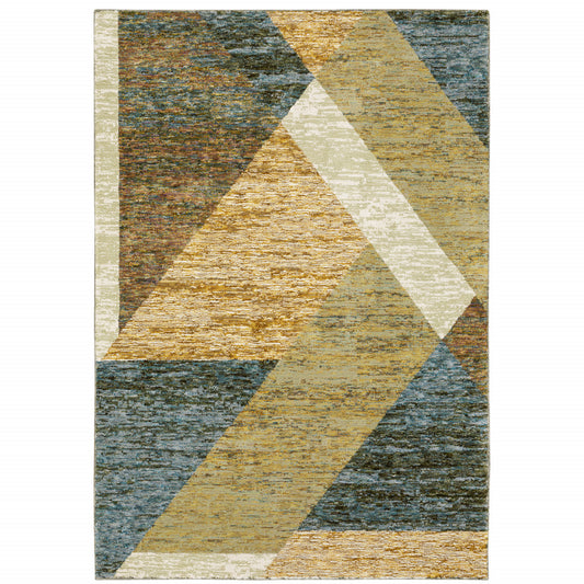 3' X 5' Gold Blue Green Rust Beige Purple And Teal Geometric Power Loom Stain Resistant Area Rug