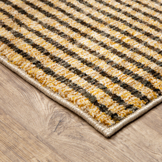2' X 8' Gold Brown Blue Charcoal Rust And Beige Geometric Power Loom Stain Resistant Runner Rug