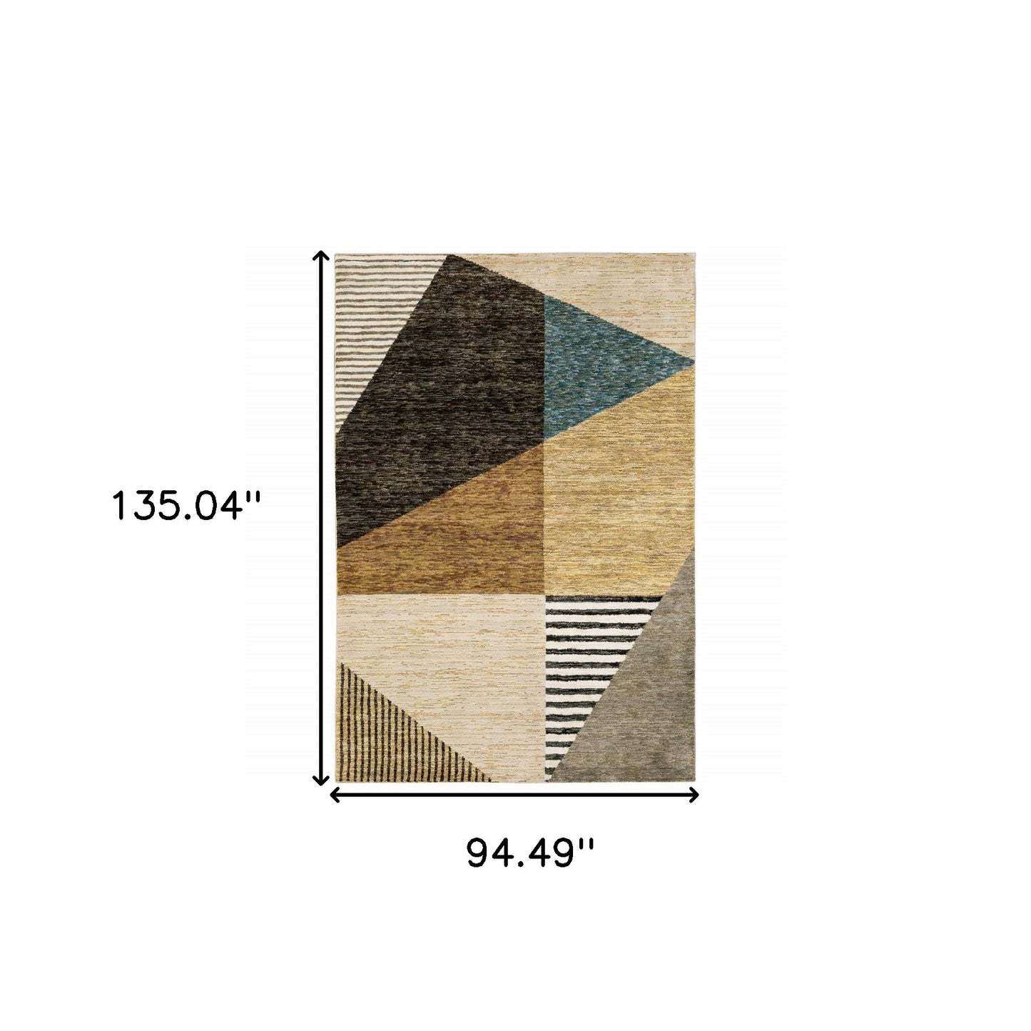 8' X 10' Gold Brown Blue Charcoal Rust And Beige Geometric Power Loom Stain Resistant Area Rug