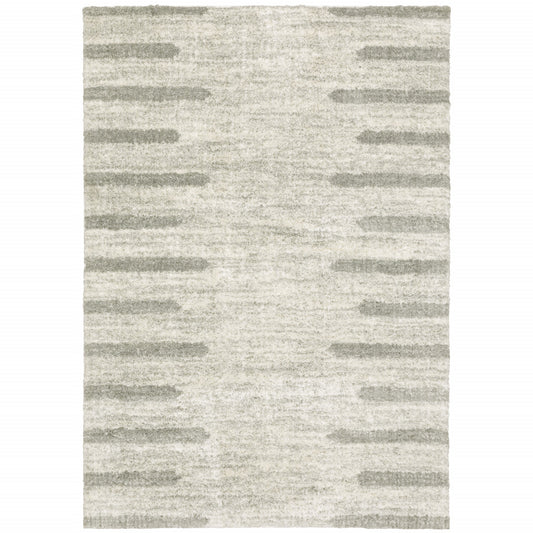 10' X 13' Ivory And Grey Geometric Shag Power Loom Stain Resistant Area Rug