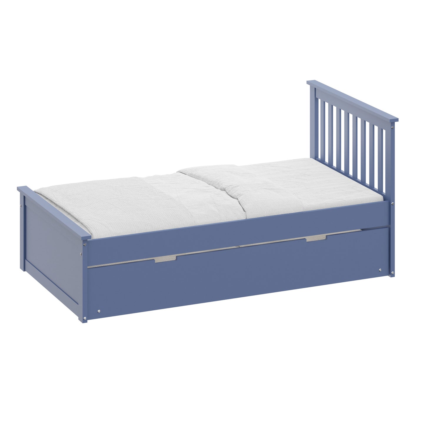 Blue Solid Wood Twin Bed With Pull Out Trundle