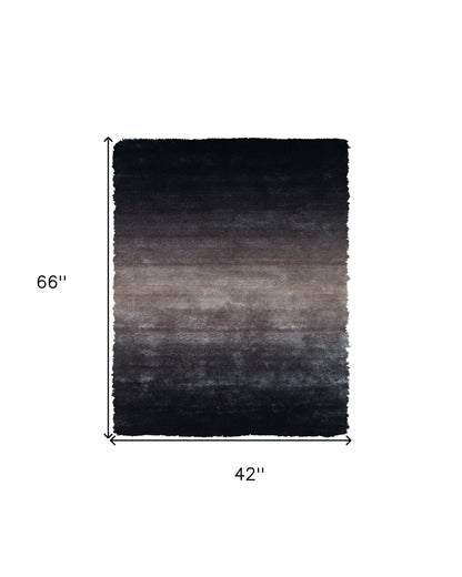 2' X 3' Black And Gray Shag Tufted Handmade Area Rug
