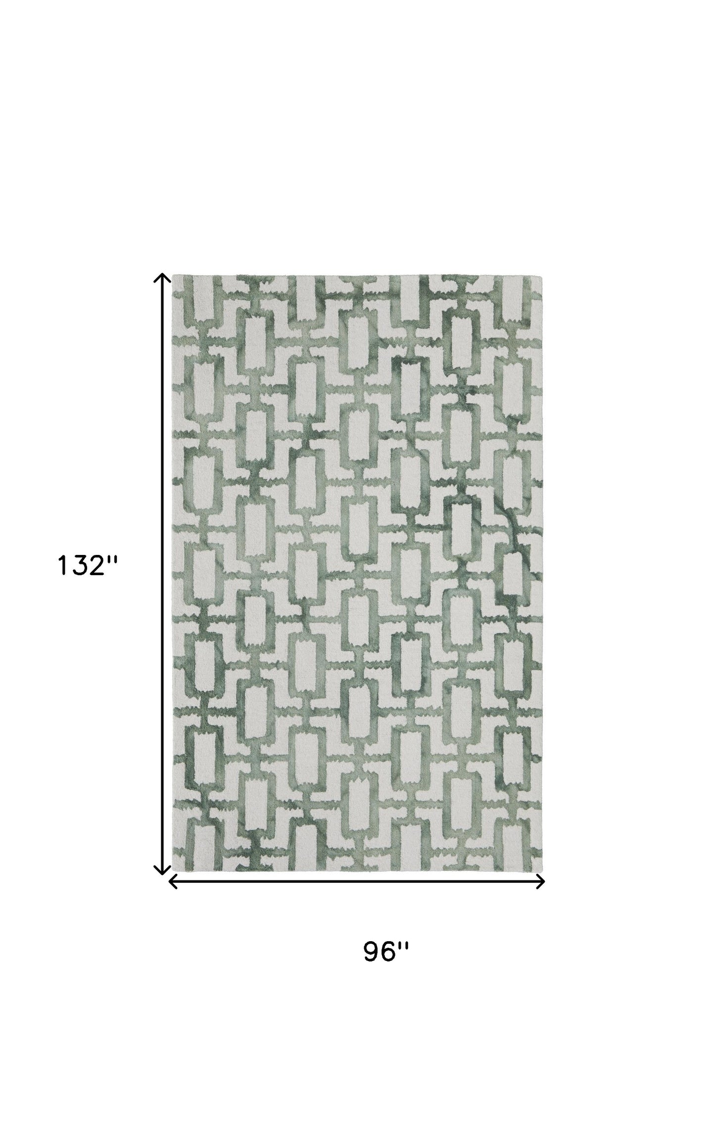 8' X 11' Ivory And Green Wool Geometric Tufted Handmade Area Rug