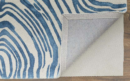 5' X 8' Blue And Ivory Wool Geometric Tufted Handmade Area Rug