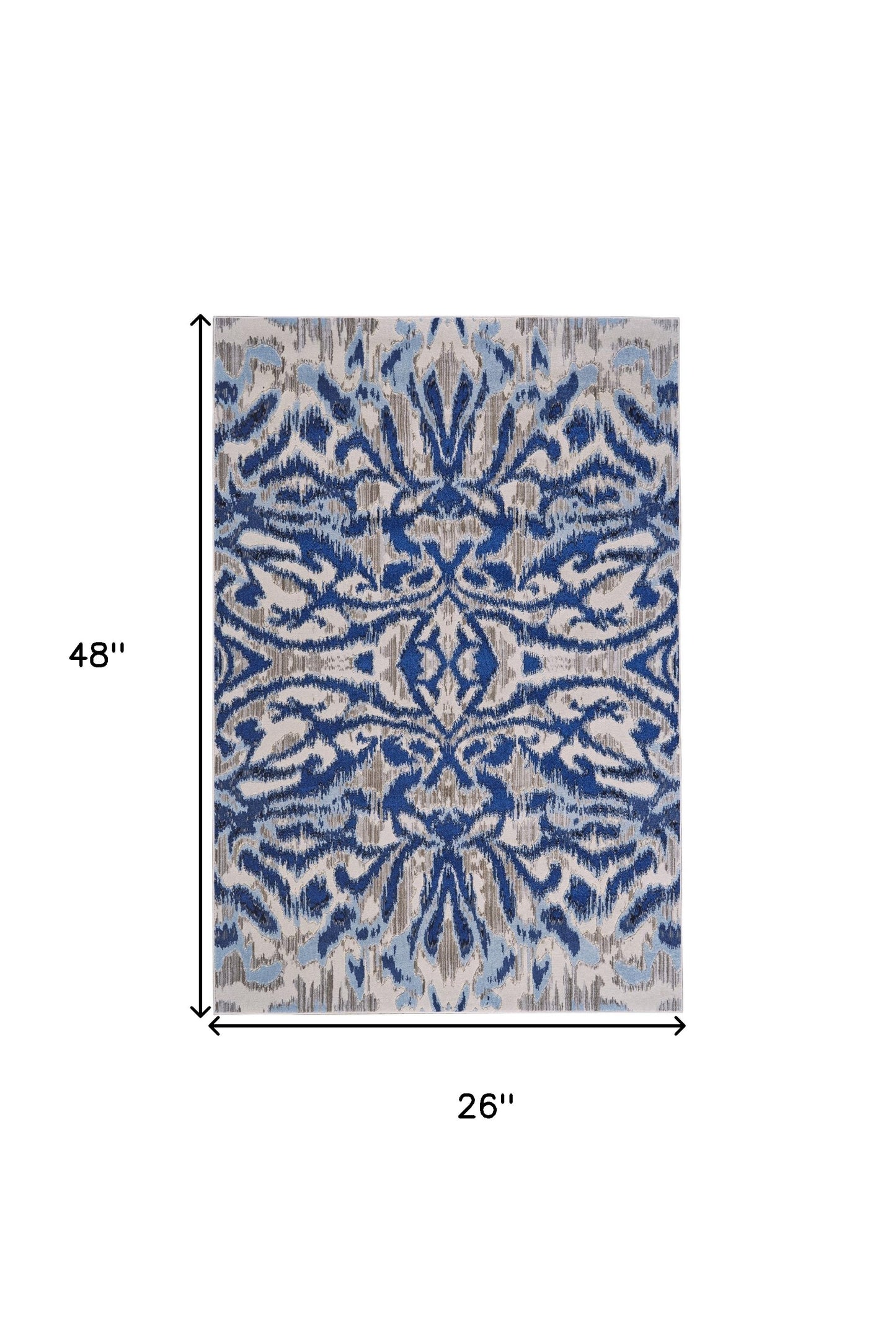 2' X 4' Blue Taupe And Ivory Ikat Distressed Area Rug