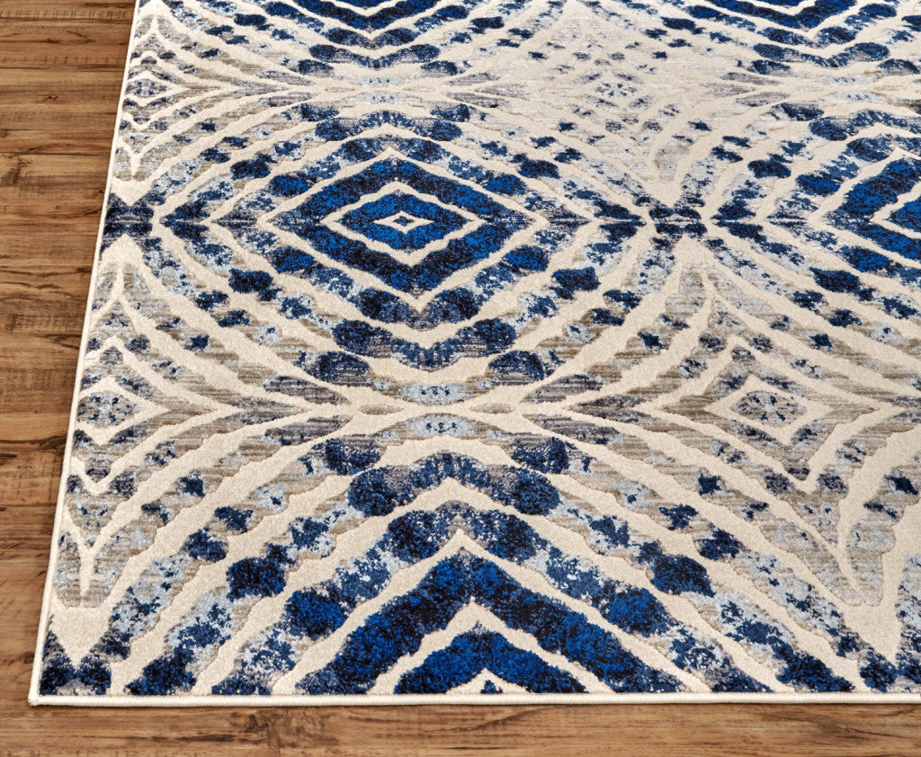 2' X 4' Ivory Blue And Gray Abstract Distressed Stain Resistant Area Rug