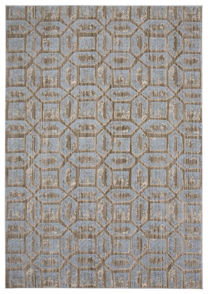 2' X 4' Blue Taupe And Ivory Floral Distressed Stain Resistant Area Rug