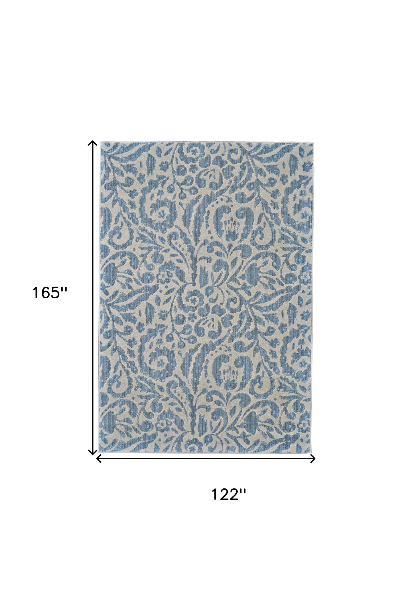 2' X 4' Blue Ivory And Tan Floral Distressed Stain Resistant Area Rug