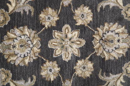 4' X 6' Blue Gray And Taupe Wool Floral Tufted Handmade Stain Resistant Area Rug