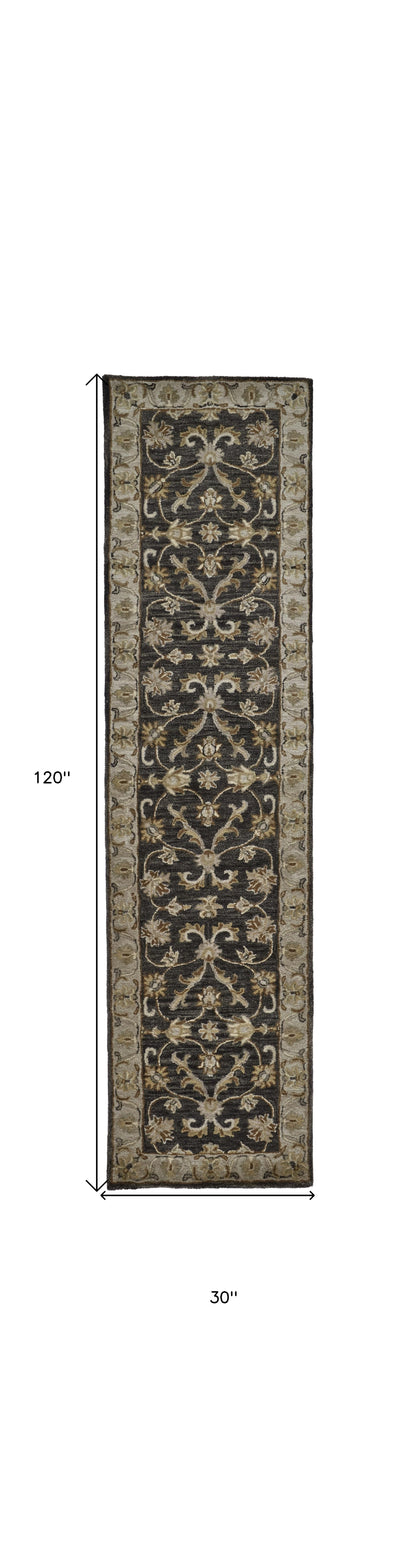 4' X 6' Blue Gray And Taupe Wool Floral Tufted Handmade Stain Resistant Area Rug