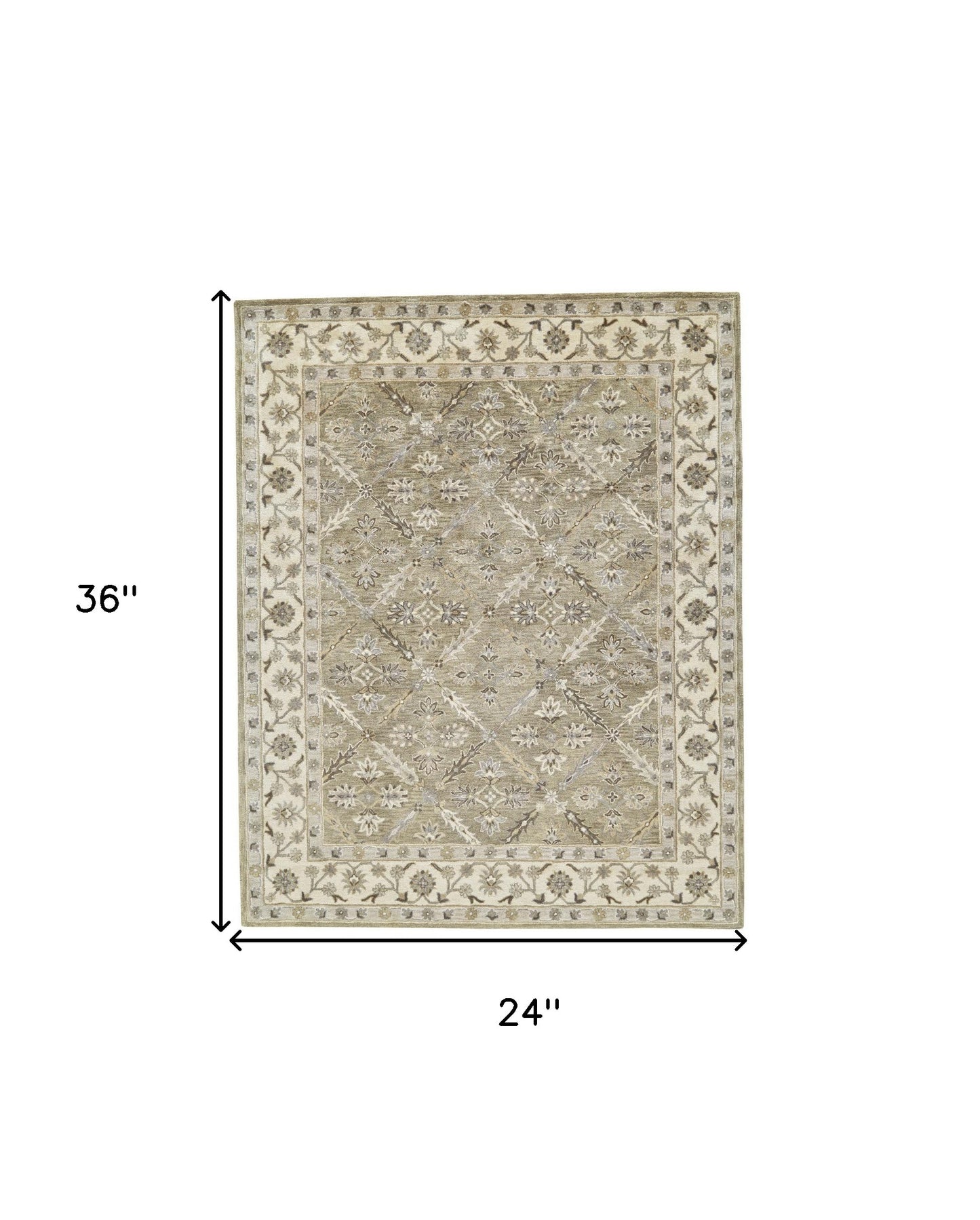 4' X 6' Green Brown And Taupe Wool Paisley Tufted Handmade Stain Resistant Area Rug