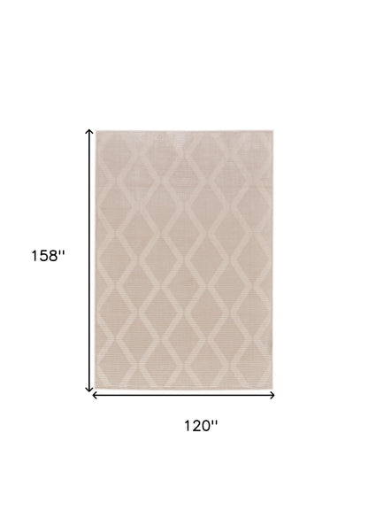 5' X 8' Ivory And Tan Geometric Stain Resistant Area Rug