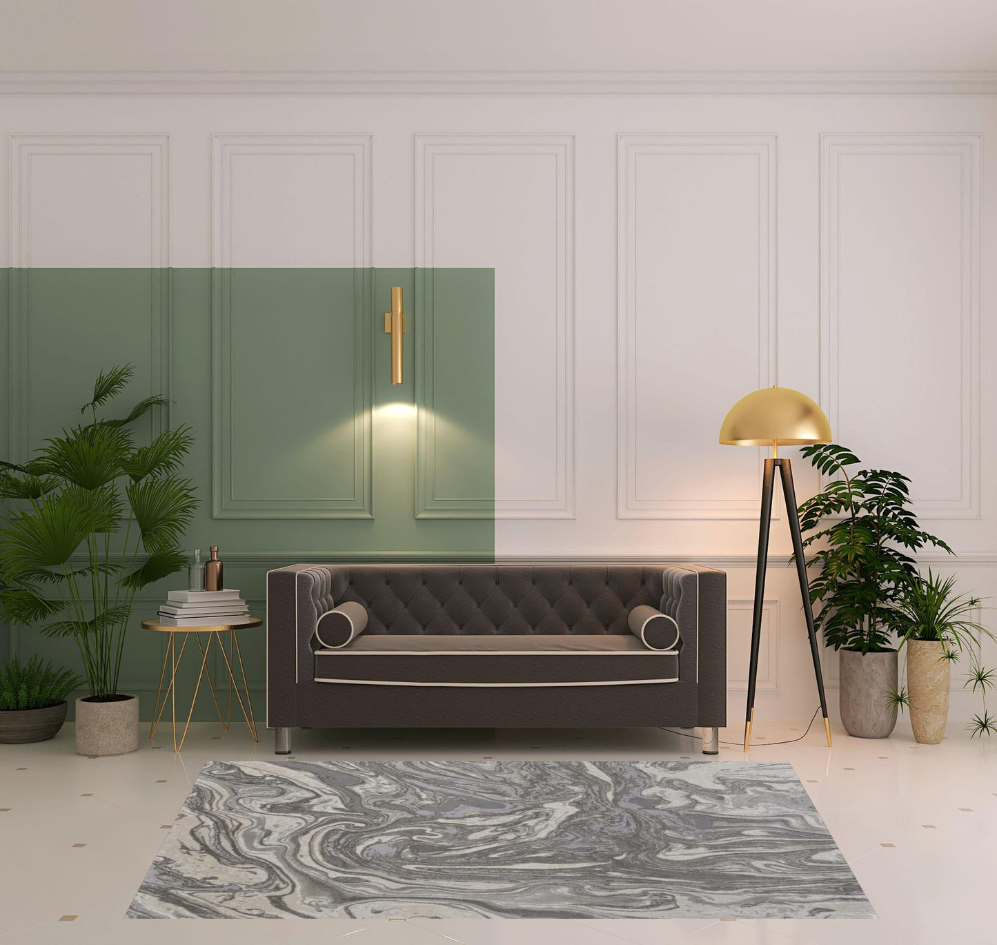 5' X 8' Gray Ivory And Silver Abstract Stain Resistant Area Rug