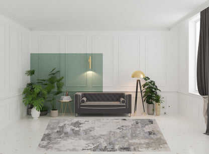 5' X 8' Ivory And Gray Abstract Stain Resistant Area Rug
