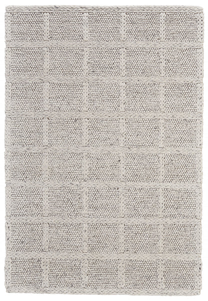 5' X 8' Ivory And Gray Wool Plaid Hand Woven Stain Resistant Area Rug