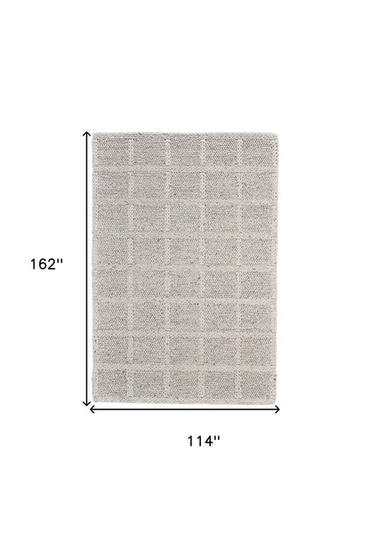 5' X 8' Ivory And Gray Wool Plaid Hand Woven Stain Resistant Area Rug