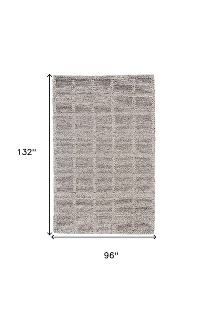 5' X 8' Ivory And Gray Wool Plaid Hand Woven Stain Resistant Area Rug