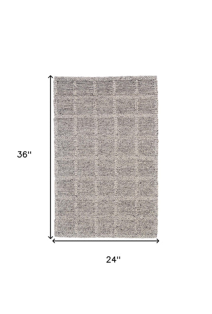 5' X 8' Ivory And Gray Wool Plaid Hand Woven Stain Resistant Area Rug