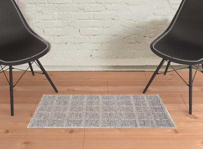 5' X 8' Ivory And Gray Wool Plaid Hand Woven Stain Resistant Area Rug
