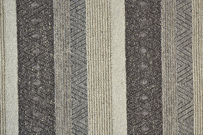 8' X 11' Gray Taupe And Tan Wool Striped Hand Woven Stain Resistant Area Rug