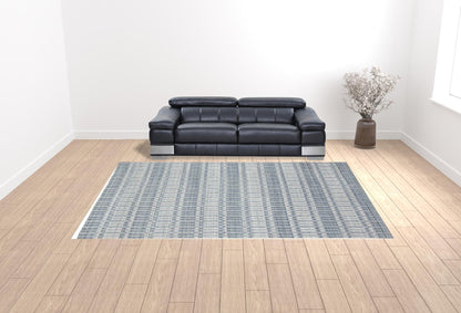 9' X 13' Blue Gray And Ivory Striped Hand Woven Area Rug