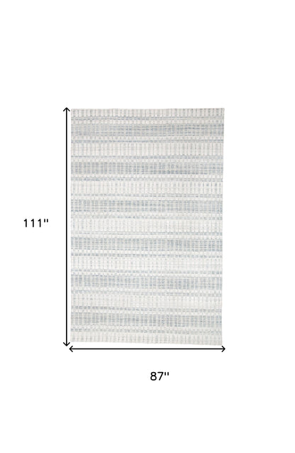 9' X 13' Blue Gray And Ivory Striped Hand Woven Area Rug