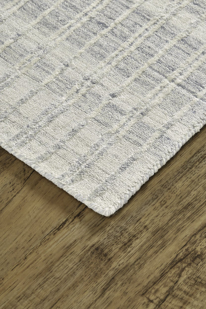 9' X 13' Blue Gray And Ivory Striped Hand Woven Area Rug