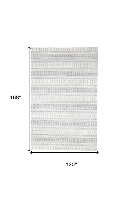 9' X 13' Blue Gray And Ivory Striped Hand Woven Area Rug