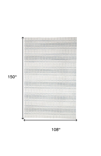 9' X 13' Blue Gray And Ivory Striped Hand Woven Area Rug