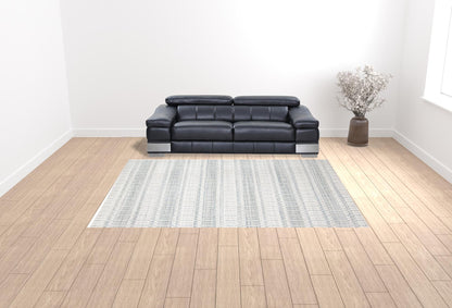 9' X 13' Blue Gray And Ivory Striped Hand Woven Area Rug