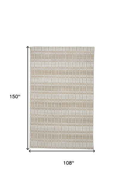 9' X 13' Blue Gray And Ivory Striped Hand Woven Area Rug