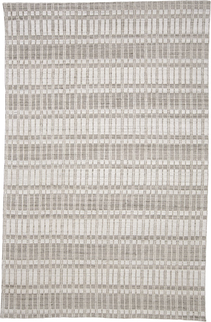 9' X 13' Blue Gray And Ivory Striped Hand Woven Area Rug