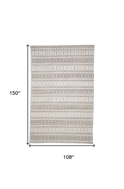 9' X 13' Blue Gray And Ivory Striped Hand Woven Area Rug
