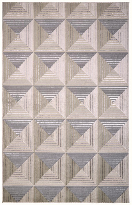 8' X 11' Beige Gray And Ivory Geometric Stain Resistant Area Rug