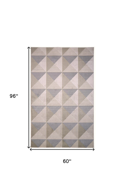 8' X 11' Beige Gray And Ivory Geometric Stain Resistant Area Rug