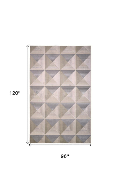 8' X 11' Beige Gray And Ivory Geometric Stain Resistant Area Rug
