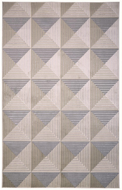 8' X 11' Beige Gray And Ivory Geometric Stain Resistant Area Rug
