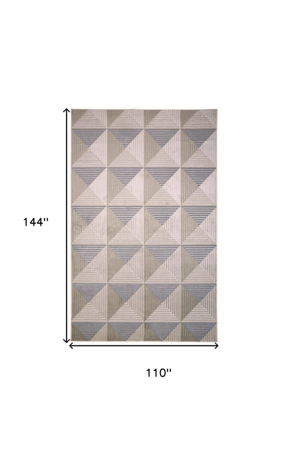8' X 11' Beige Gray And Ivory Geometric Stain Resistant Area Rug