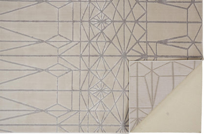 5' X 8' White Silver And Gray Geometric Stain Resistant Area Rug